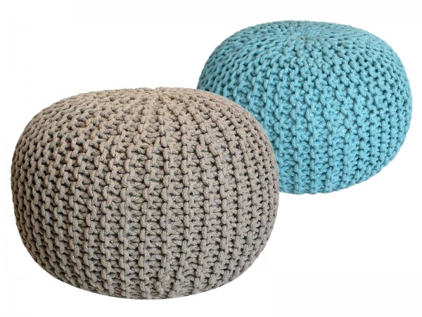 Sitzhocker Pouf SET 2 Stück Ø 55 cm H 37 cm Strickhocker Bodenkissen Grobstrick-Optik nachhaltig